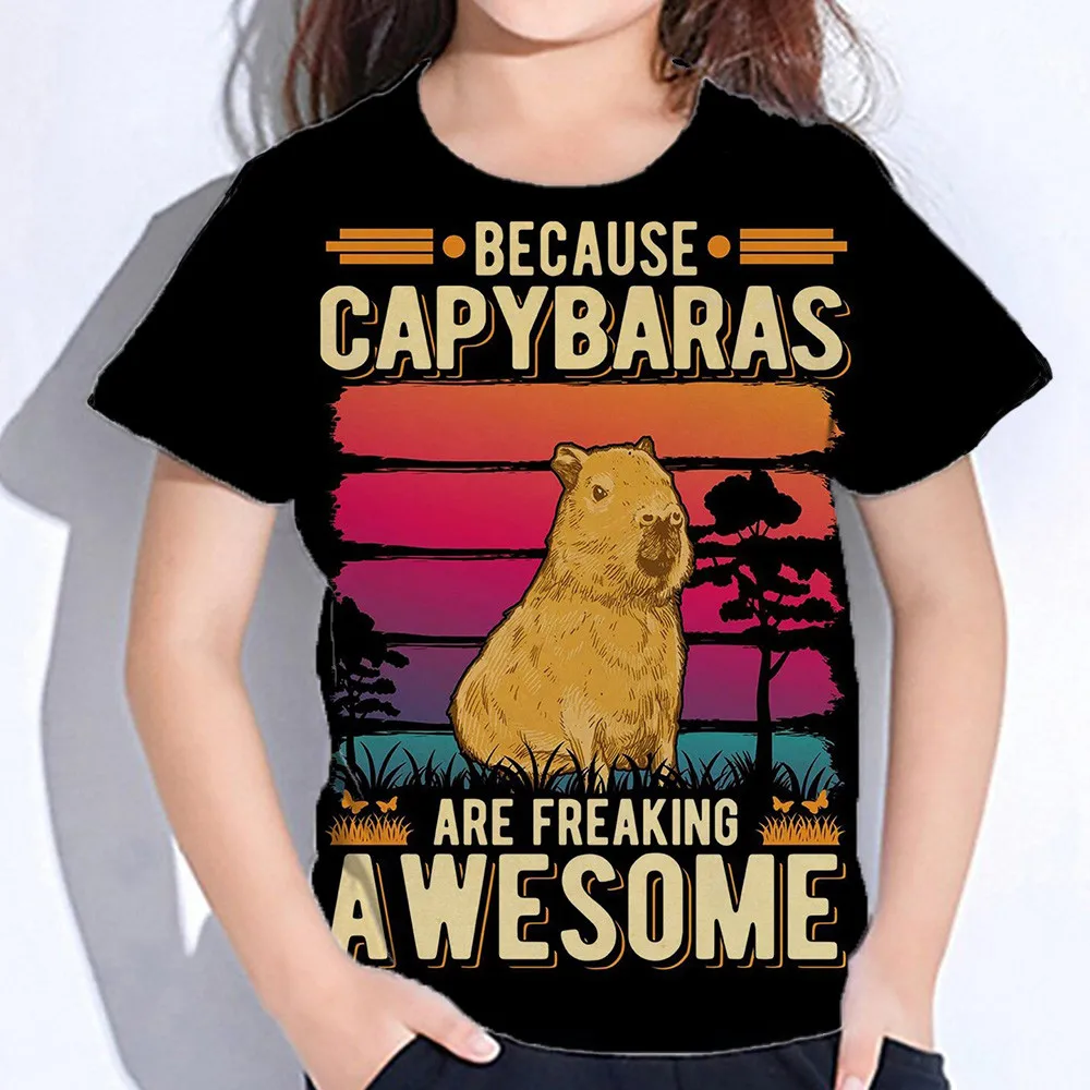 Children's T-Shirt Capybara Print White Tshirts Baby T-Shirt Cartoon Boys Summer Clothes O-Neck Kids Shirt Fashion Child T-Shirt 5