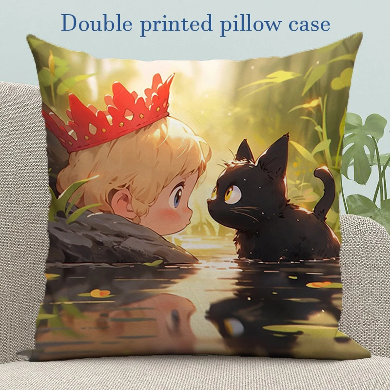 

Cushion Cover 45*45 Fairy Princess and Little Black Cat Pillow Covers Decorative Pillowcases for Pillows 45x45 Pillowcase 40x40