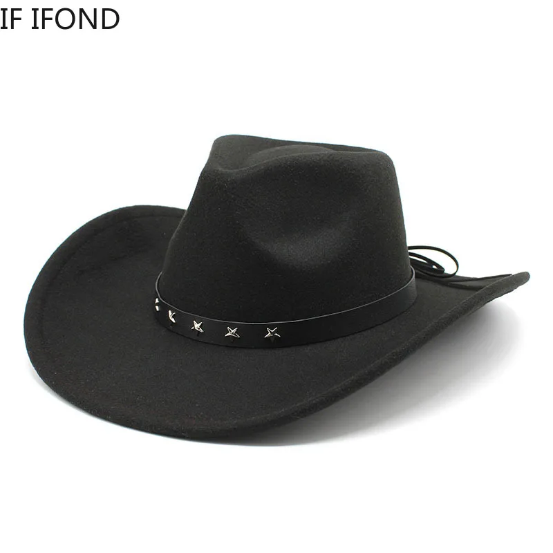 

9CM Brim Men's Western Cowboy Hat For Women Vintage Curved Brim Felt Fedora Hat Cowgirl Panama Jazz Hat Sombrero Hombre