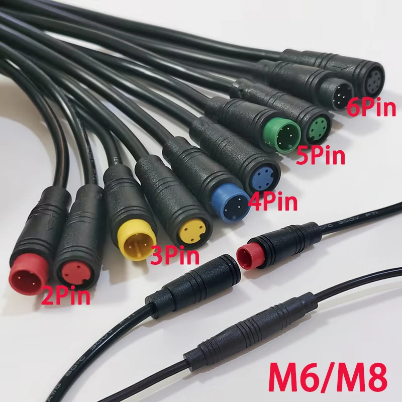 1PC M6 M8 2/3/4/5/6Pin 남성-여성 방수 항공 커넥터 케이블 전기 스쿠터 브레이크 신호 센서 연장 코드 1M
