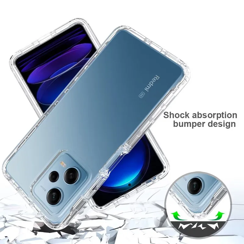 Clear Case for Xiaomi Redmi Note 12 Note12 Pro 5G Silicone Phone Back Bag  PC Bumper 360 Full Hard Two Layer Hybrid Protect Cover