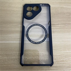 Magnetic Shockproof Transparent Acrylic Protective Case with Bumper for Tecno Pova 7 4G (Black transparent)
