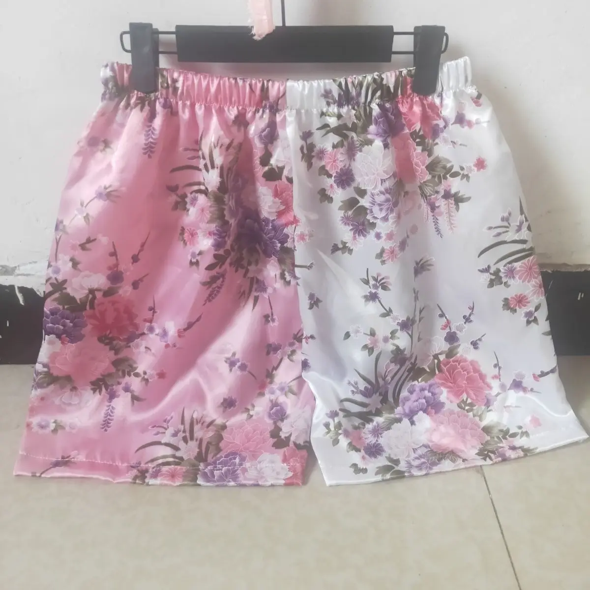 Summer Glossy Floral Print Satin Women Shorts Home Thin Plus Size Casual Sleeping Bottoms