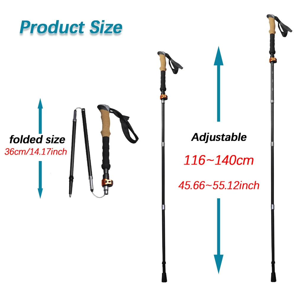 LIGHTEN UP 2Pcs Carbon Fiber/Aluminum Alloy Trekking Poles Collapsible Telescopic Sticks Lightweight Walking Hiking Stick Climb 2