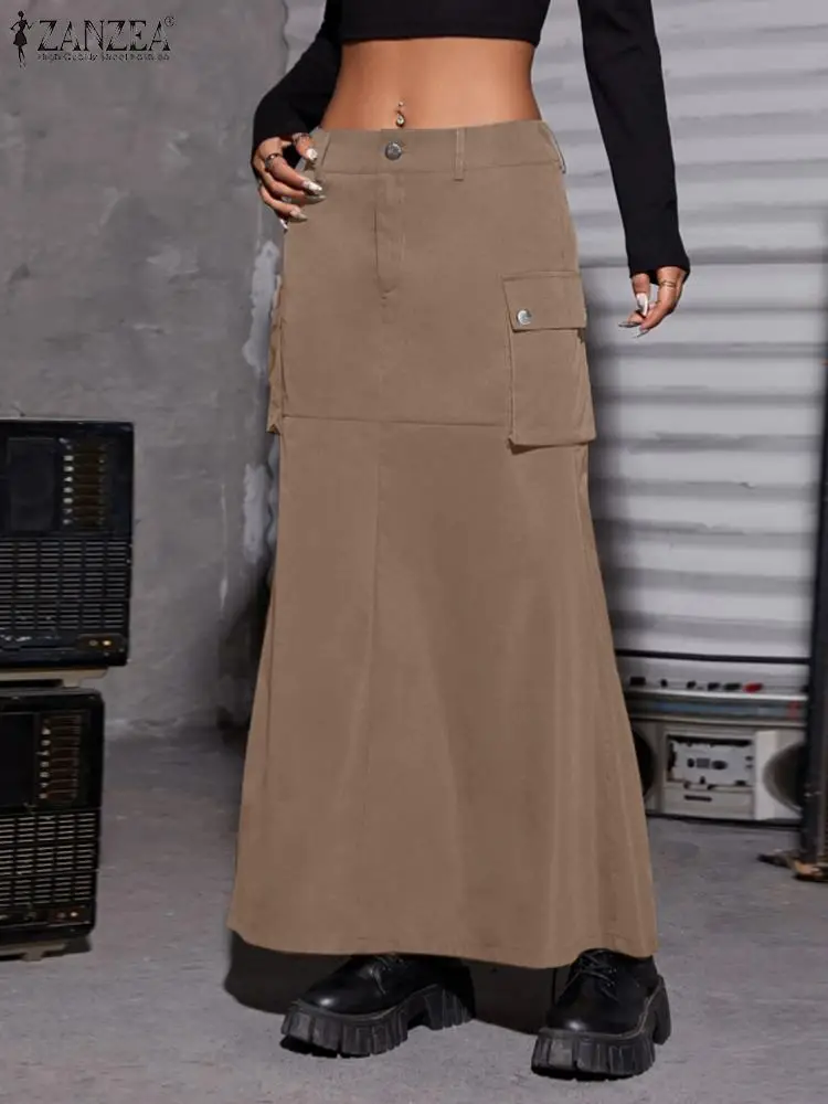 

Женские длинные юбки ZANZEA, винтажная юбка-карго, платье, уличная одежда, юбки с завышенной талией, женский сарафан, одежда Y2k