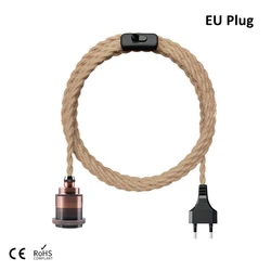 Rustic Pendant Light with 2M Hemp Rope and EU Plug (E26 E27)