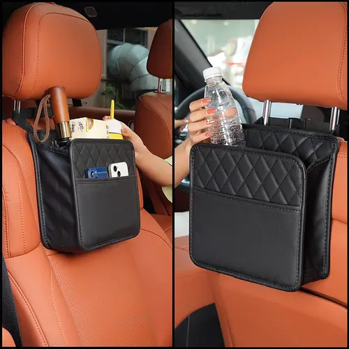 BLALION Multifunctional Car Seat Storage Bag Leather Storage Bag Garbage Bag Hanging Storage Bag Suitable For Most Car Models - Image 3