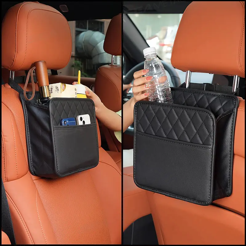 BLALION Multifunctional Car Seat Storage Bag Leather Storage Bag Garbage Bag Hanging Storage Bag Suitable For Most Car Models - Image 3