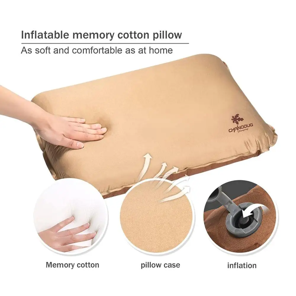 Self Inflating Camping Pillow 3D Ergonomic Support Gold