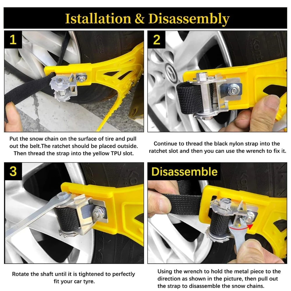 6Pcs Snow Chains for Cars Adjustable Emergency Anti-Skid Chains for Ice Road Mud Road and Sand Uphill Universal Snow