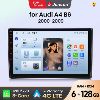 Radio para Auto Junsun para Audi A4 B6 2000 2001 2002 2003 2004 2005 2006 2007 2008 2009, CarPlay, Android Auto, FM, RDS, DSP, BT, GPS, Navi, SWC, Pantalla Táctil HD IPS, Reproductor Multimedia Plug & Play, Llamadas Manos Libres, Unidad Principal con Estilo Original del Auto 1