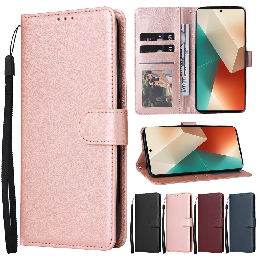 

Wallet With Hanging Rope Magnetic Flip Cover Photo Frame Leather Cover For Xiaomi 13T Redmi 13C 12C 10C 9 Note 13 12 Pro 11S 10S