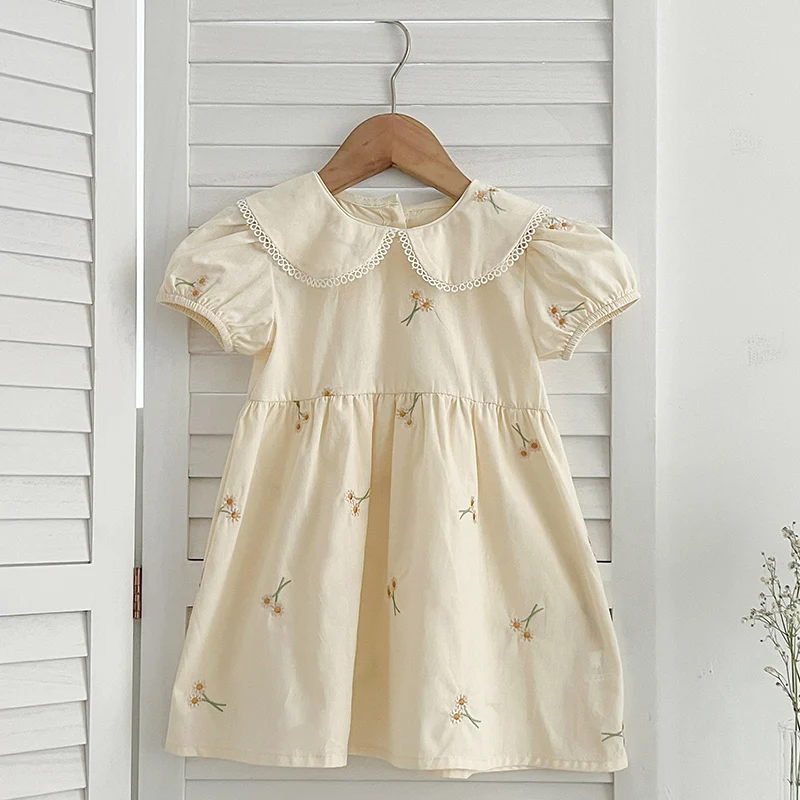 Infant Baby Girls Lace Collar Dress Rompers Sisters Clothes Kids Girls Embroider Flower Princess Dress Family Clothes Rompers 4