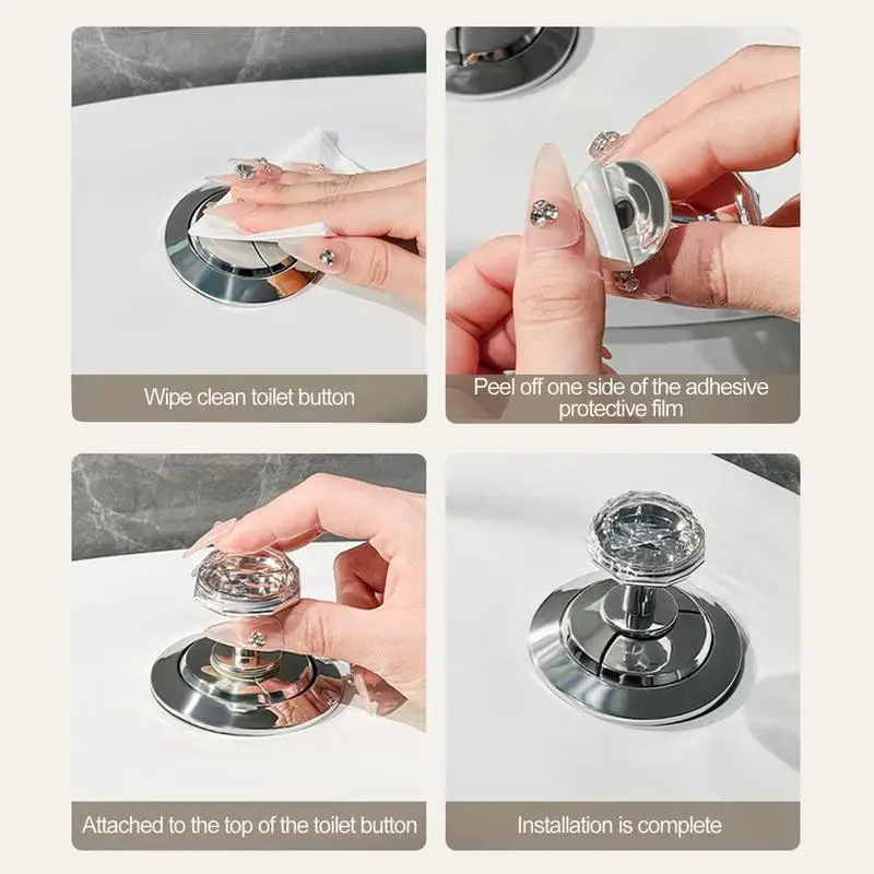 Toilet Flusher Top Push Button Rhinestone Pattern Toilet Tank Button Pusher Nail Protection Flush For Manicure Lover toilet flush button