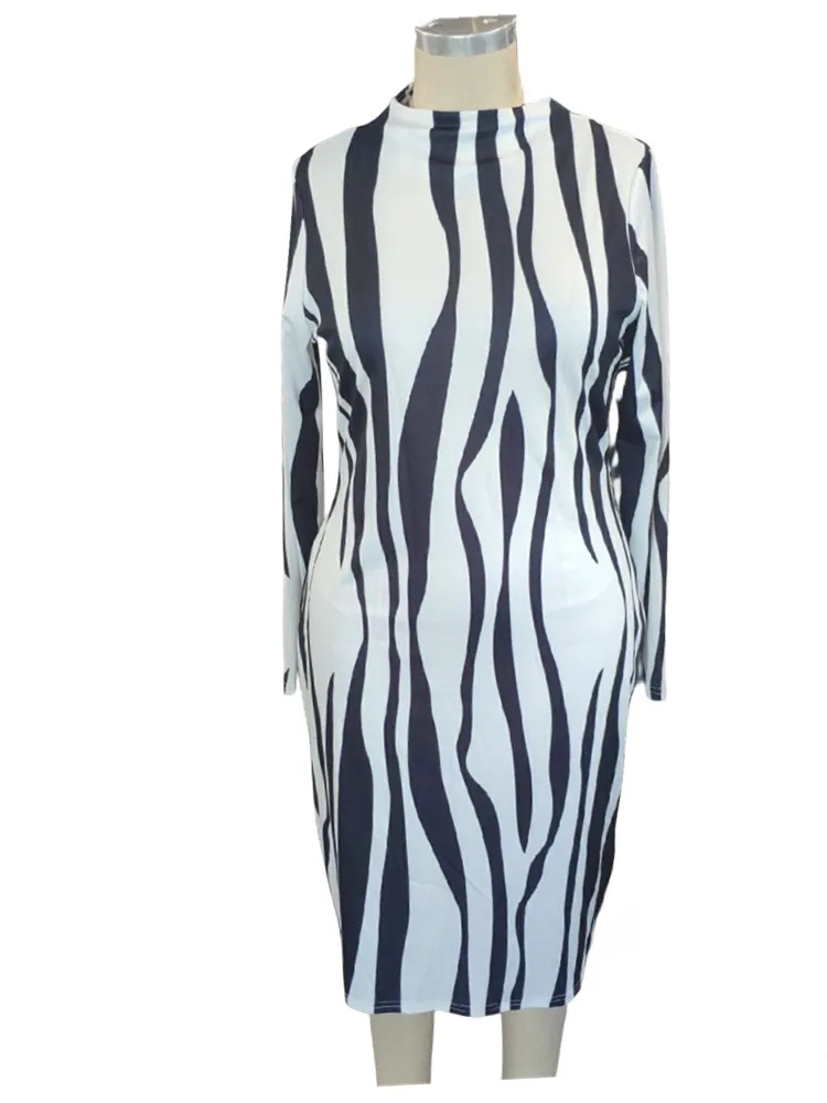 Wmstar Plus Size Dresses for Women Striped O Neck Loose Fashion Elegant New in Fall Clothing Maxi Dress Wholesale Dropshipping