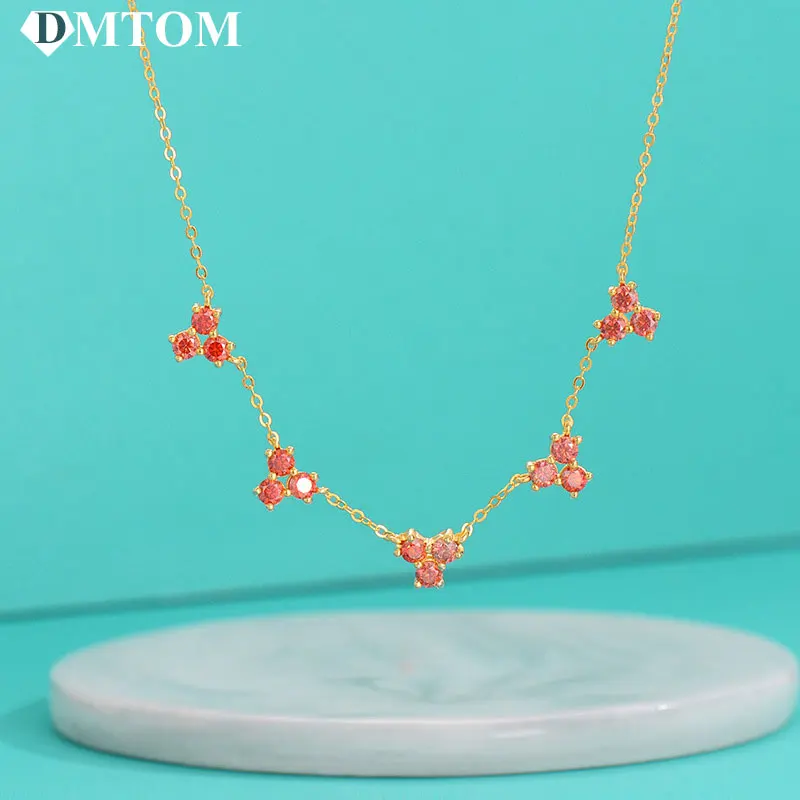 

DMTOM S925 Sterling Silver Moissanite Pendant Necklace 1.5ct 18K White Gold Chain Fashion For Women Wedding Party Fine Jewelry