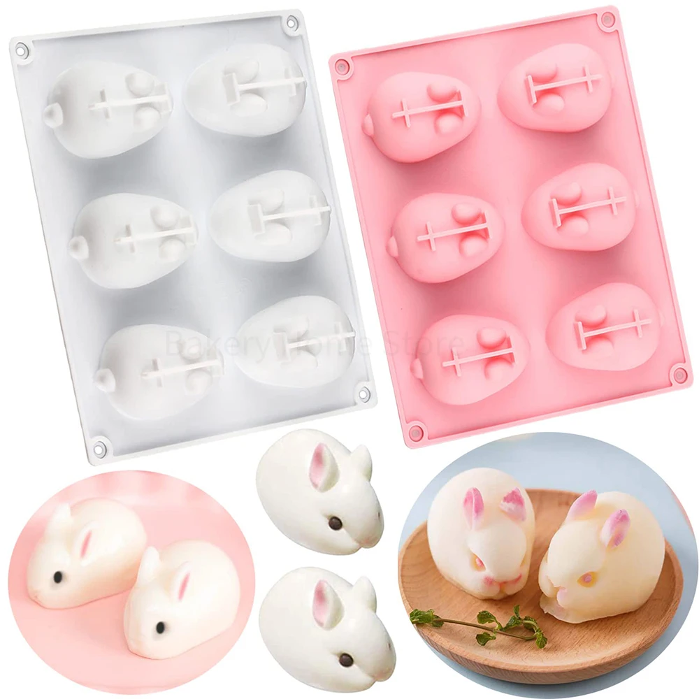 

6-Cavity Rabbit Silicone Mold Easter Bunny Mousse Cake Mould Fondant Jelly Pudding Chocolate Ice Cream Tray DIY Baking Tools