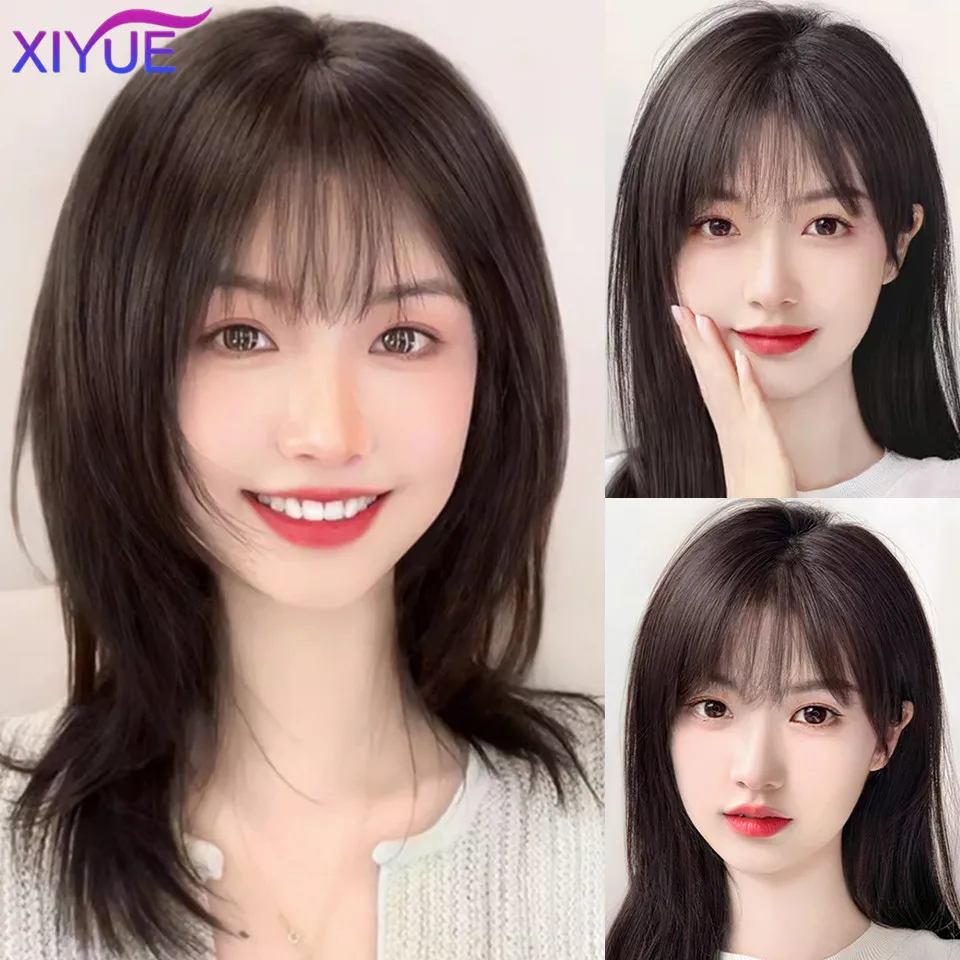 XIYUE 3D air bangs women's wig with synthetic fluffy natural hair patch on the top of the head