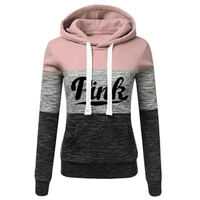 Pink Letter Print Womens Tracksuit Tri Color Splicing Hooded Sweatshirts Fashion Trend Pullover Street Warm Casual Clothing 2