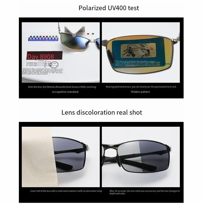 Rectangle Metail Frame Polarized Sunglasses Men Brand Designer Color Changing Sun Glasses Driving Oculos de sol UV400