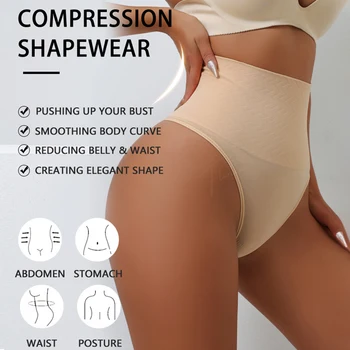 Flarixa High Waisted Thong Shapewear for Women Stomach Tummy Shaper Panties Belly Slimming Underwear Briefs Breathable T-back 2