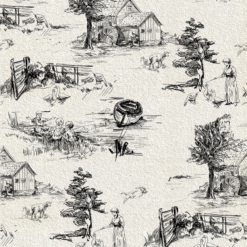 Melody Jane Dollhouse Wallpaper - Toile De Jouy Red On White, 1:12 Scale Miniature Print