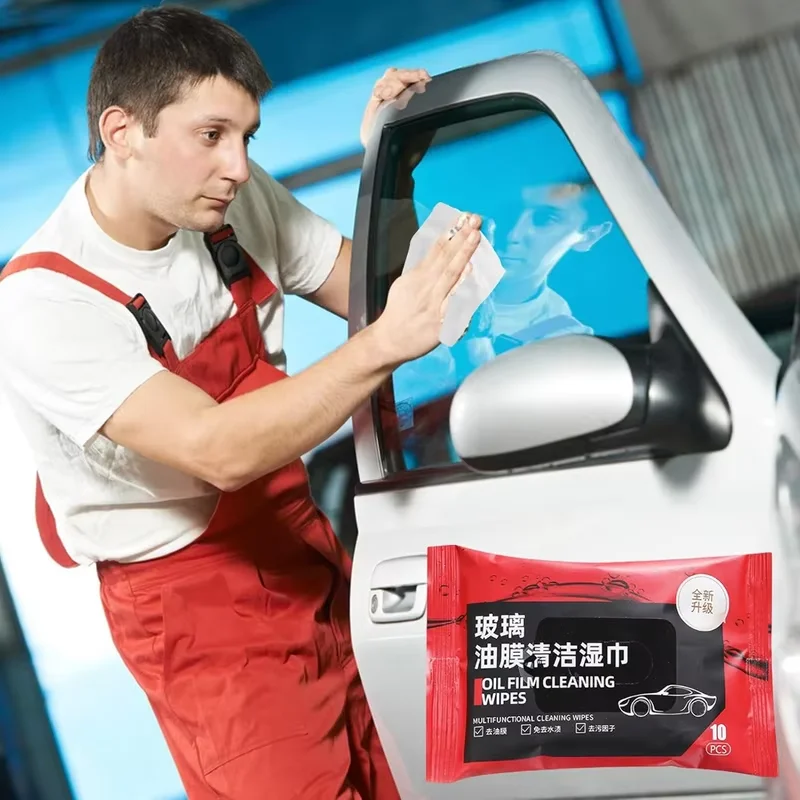 10Pcs Car Glass Oil Film Removal Wipes Car Window Glass Oil Film Remover Oil Film Cleaning Wipes Glass Windshield Cleaning Wipes 2