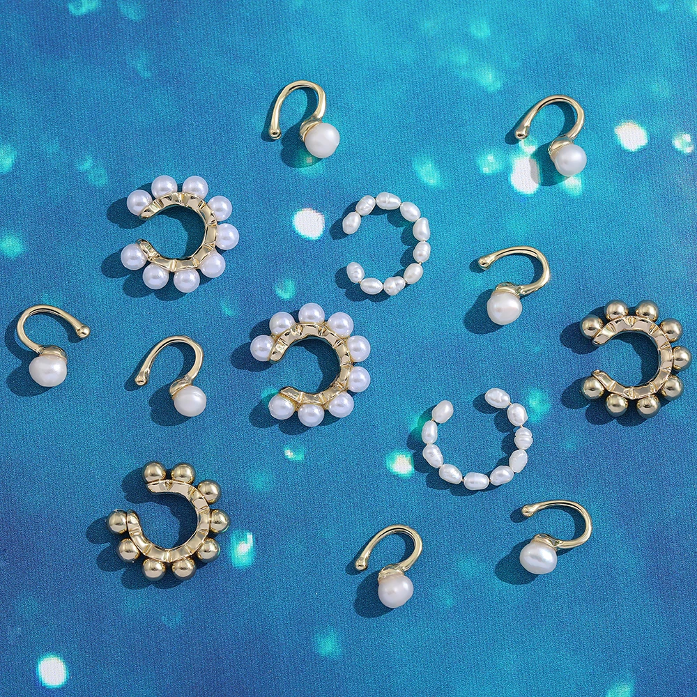 Clip Earrings Pearl Ear Cuff Bohemia Stackable C Shaped CZ Rhinestone Small Earcuffs for Women Wedding Jewelry clip earrings