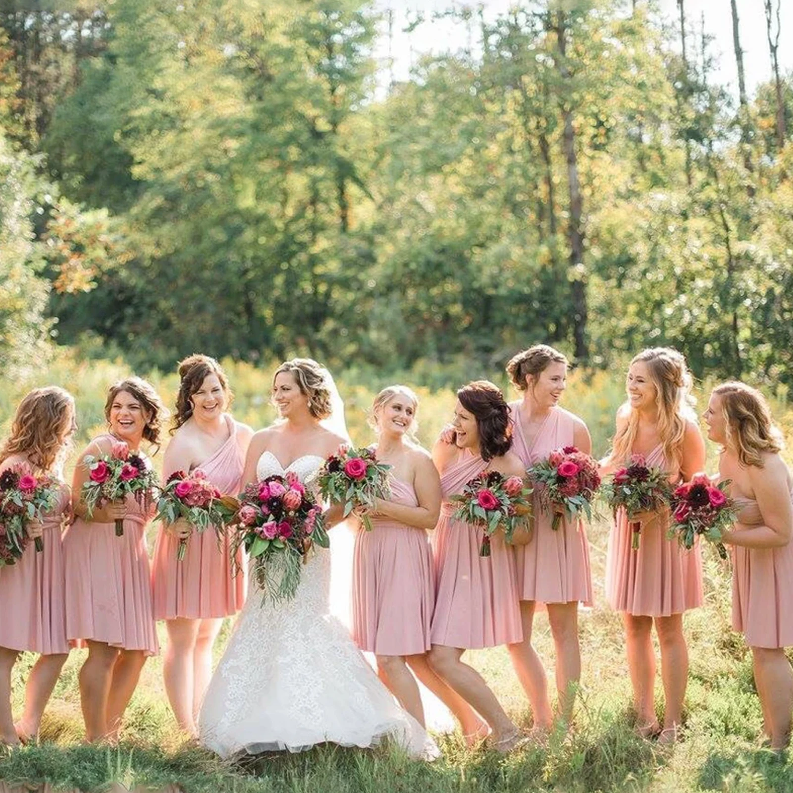 

Formal Knee-Length Bridesmaid Convertible Dresses Chiffon A-Line Multi Way Wrap Dress Wedding Party Gown Mujer Invitada Chic