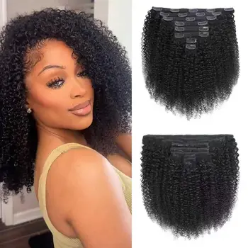 Extensioni per capelli ricci afro con clip 4C 4B, extensioni per capelli umani ricci afro con clip da donna, 8 pezzi, clip-in per tutta la testa