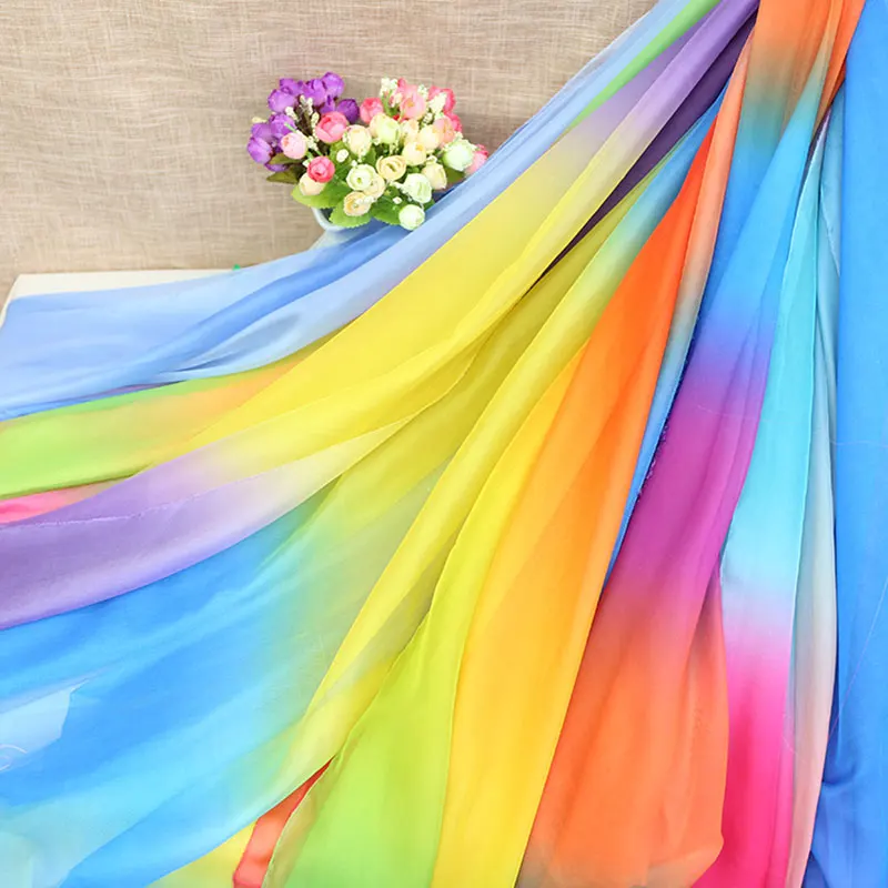 

Gradient Chiffon Fabric Colorful Printed Thin for DIY Sewing Dance Clothing Chinese Ancient Hanfu Dress Summer Shirt 1.5m Wide