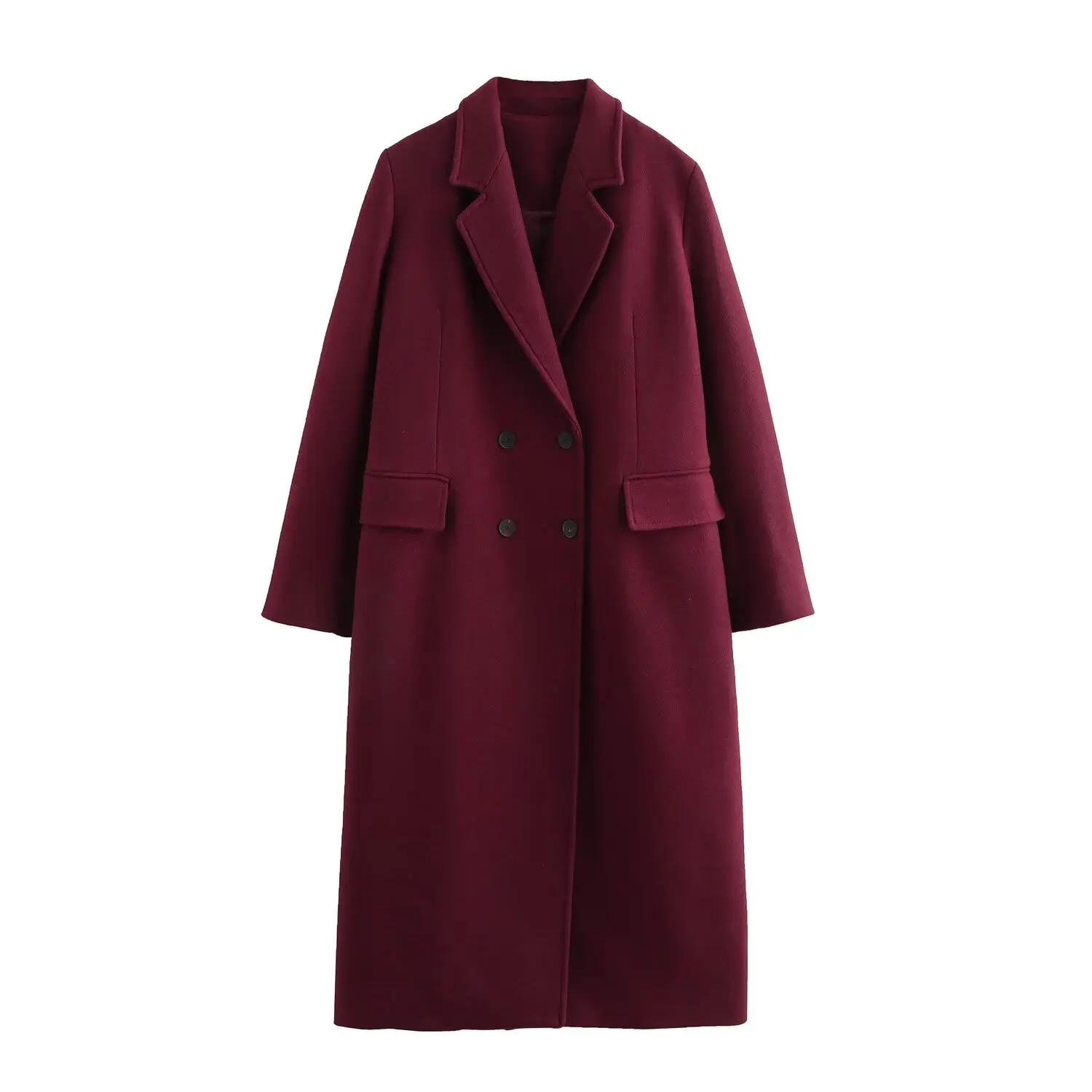 Women Turn-Down Collar Long Sleeved Double Breasted Overcoat Female Autumn Winter Solid Long Coat High Street Casual Wool Coat