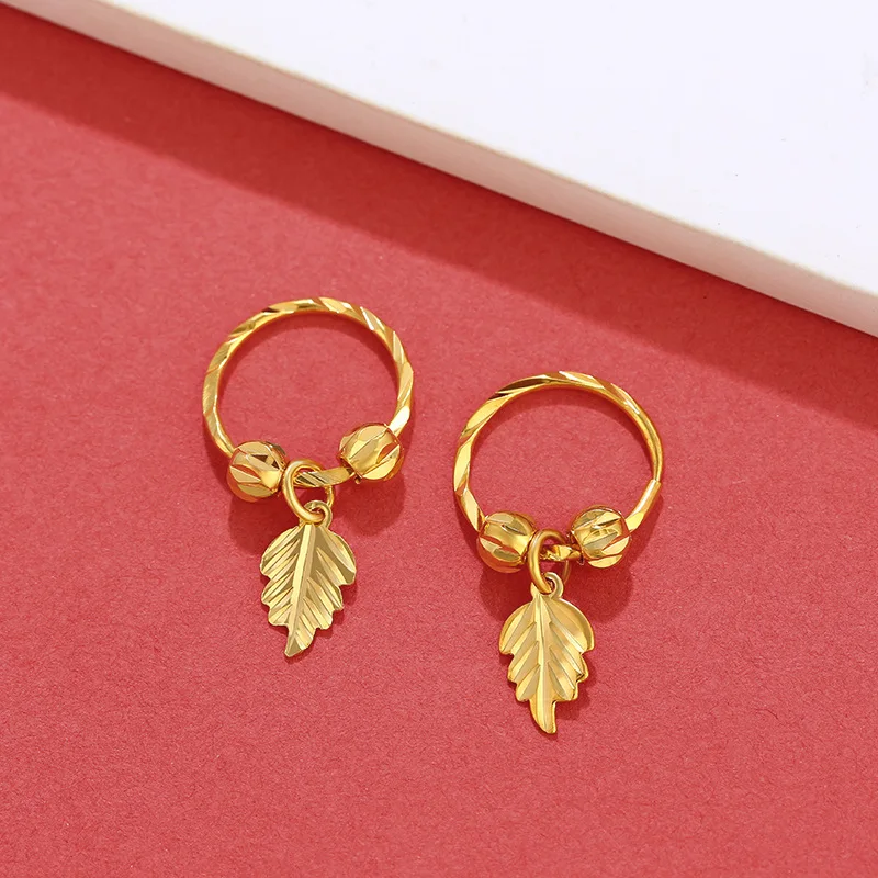 

24K Gold Plated Leave Earring Charm Gold Filled Circular Ear Studs For Women Girl Exquisite Jewelry Trendy Decorations 2024