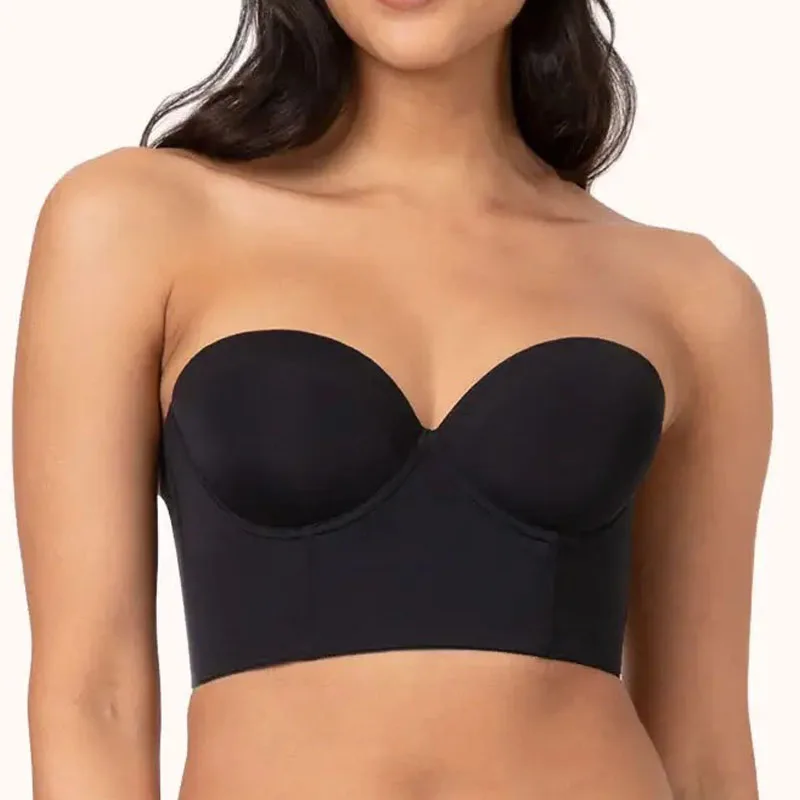 Sujetador bandeau convertible antideslizante de soporte completo para mujer, sujetador sin tirantes antideslizante con espalda baja, sujetador push up multiposición de línea larga, ropa interior