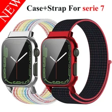 

case+Strap For Apple Watch Band 45mm 41mm 44mm 42mm 40mm 38mm 41 45 mm sport nylon loop bracelet correa iWatch serie 7 3 6 5 SE