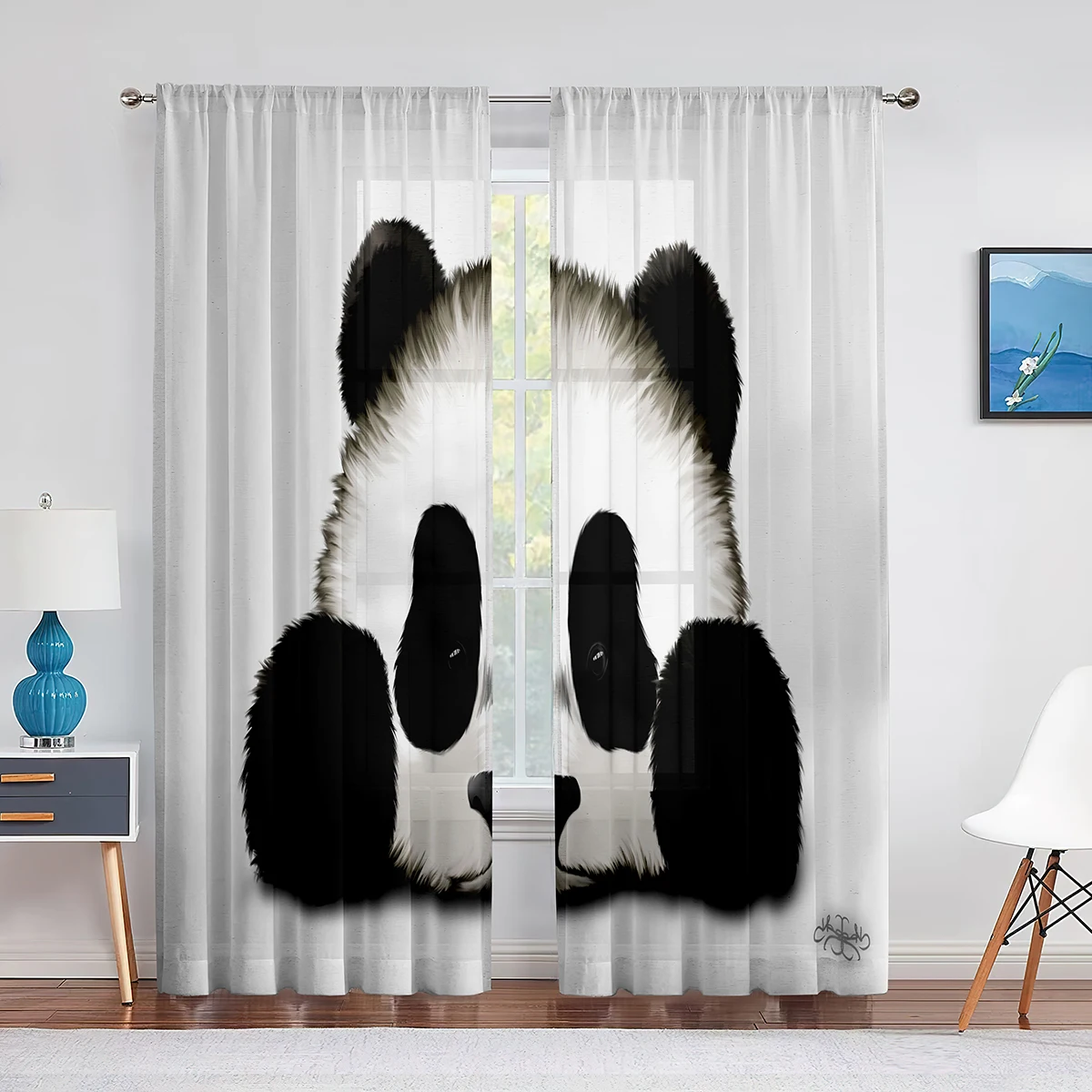 

Cartoon Panda Fun Animal Theme Tulle Curtains for Bedroom Black White Window Curtain Hotel Decor Home Living Room Sheer Drapes
