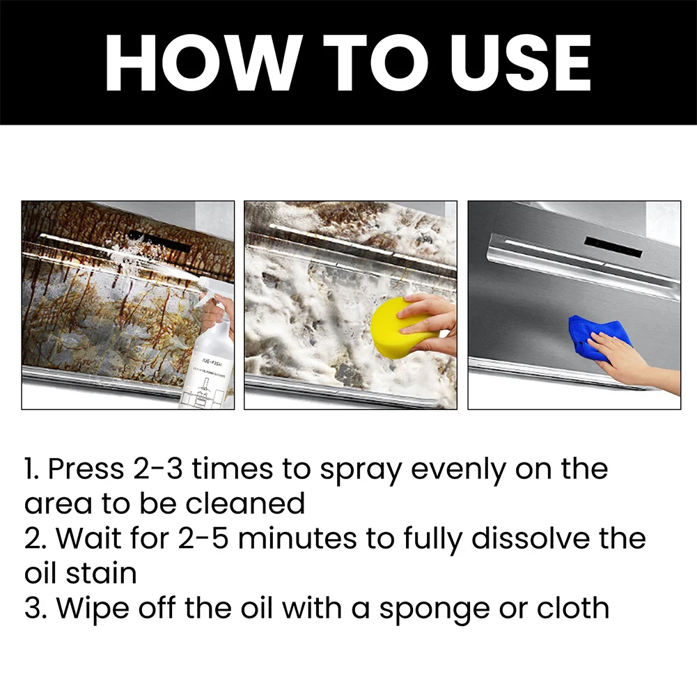 60ml Splash Foam Spray Multipurpose Heavy Oil Foam Cleaner with Sponge & Cloth Stain Remover Kitchen Oven Grills Cleaner