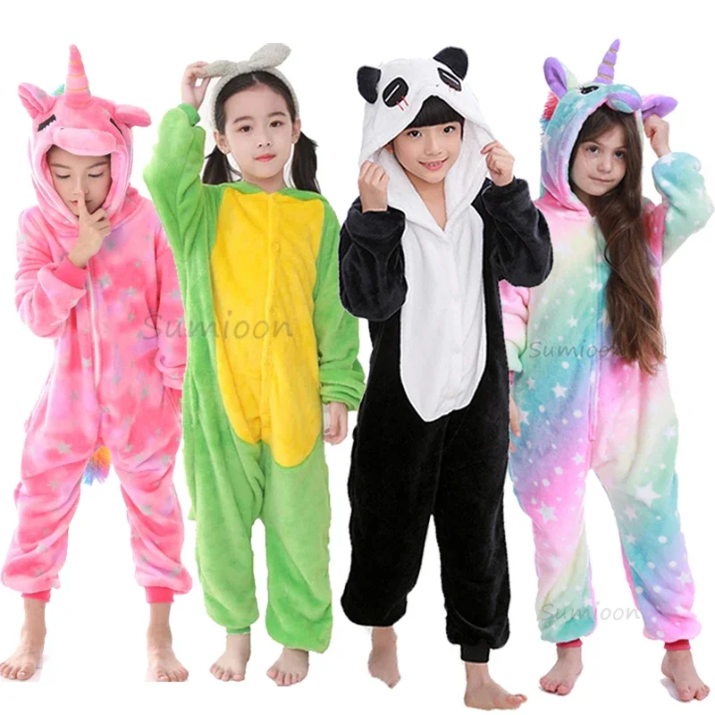 Boys Girls Animal Pajamas Kids Stitch Dinosaur Lion Cat Panda Cosplay Costumes for Halloween Children Unicorn Kigurumi Onesies kids pajamas