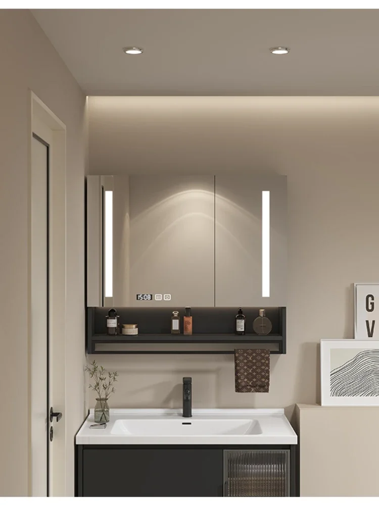 Nordic Cream Style Bathroom Mirror Cabinet Solid Wood Storage Smart Bathroom Mirror Cabinet Home Furniture Arredo Bagno FYBC