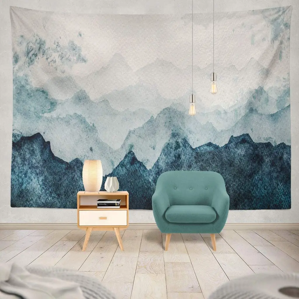 

Summor Tapestry Blue Mountains Silhouette Watercolor Surface Gift Wrap Scrapbooking Hanging Tapestries 60 x 40 inch Wall Hanging