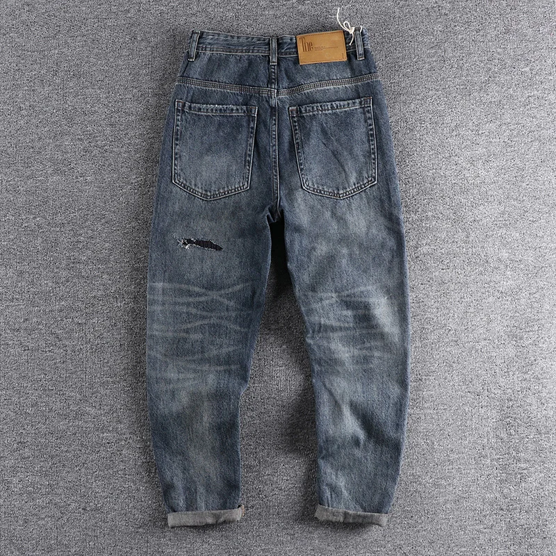 

new Spring and summer 2023 American Vintage Blue patch jeans men's trend loose Harlan Capris