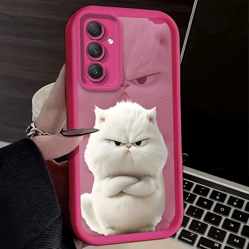 Sleek Black & White Plush Cat Design Phone Case