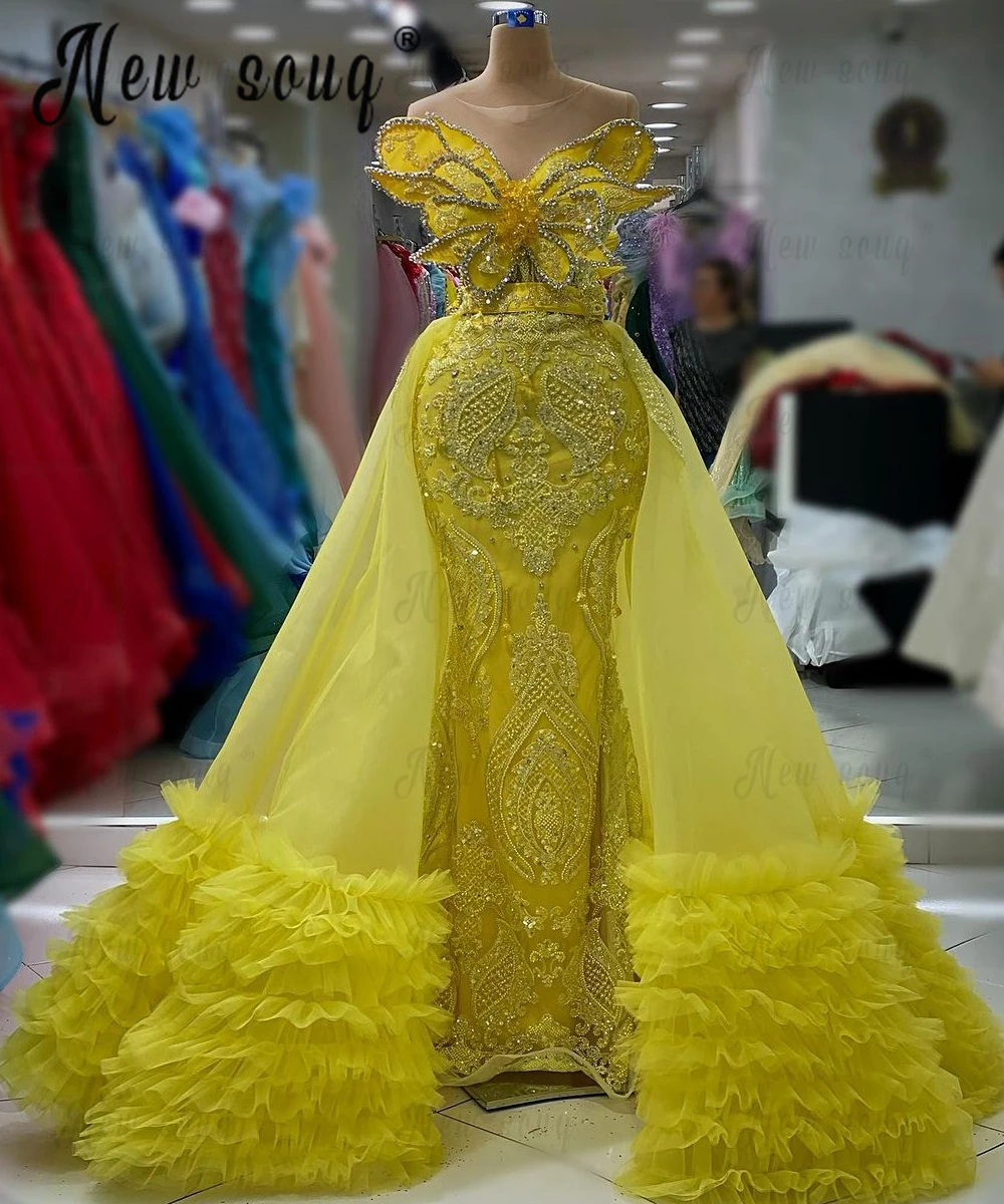 

Вечернее платье 2 в 1, с желтым бантом и блестящими кристаллами