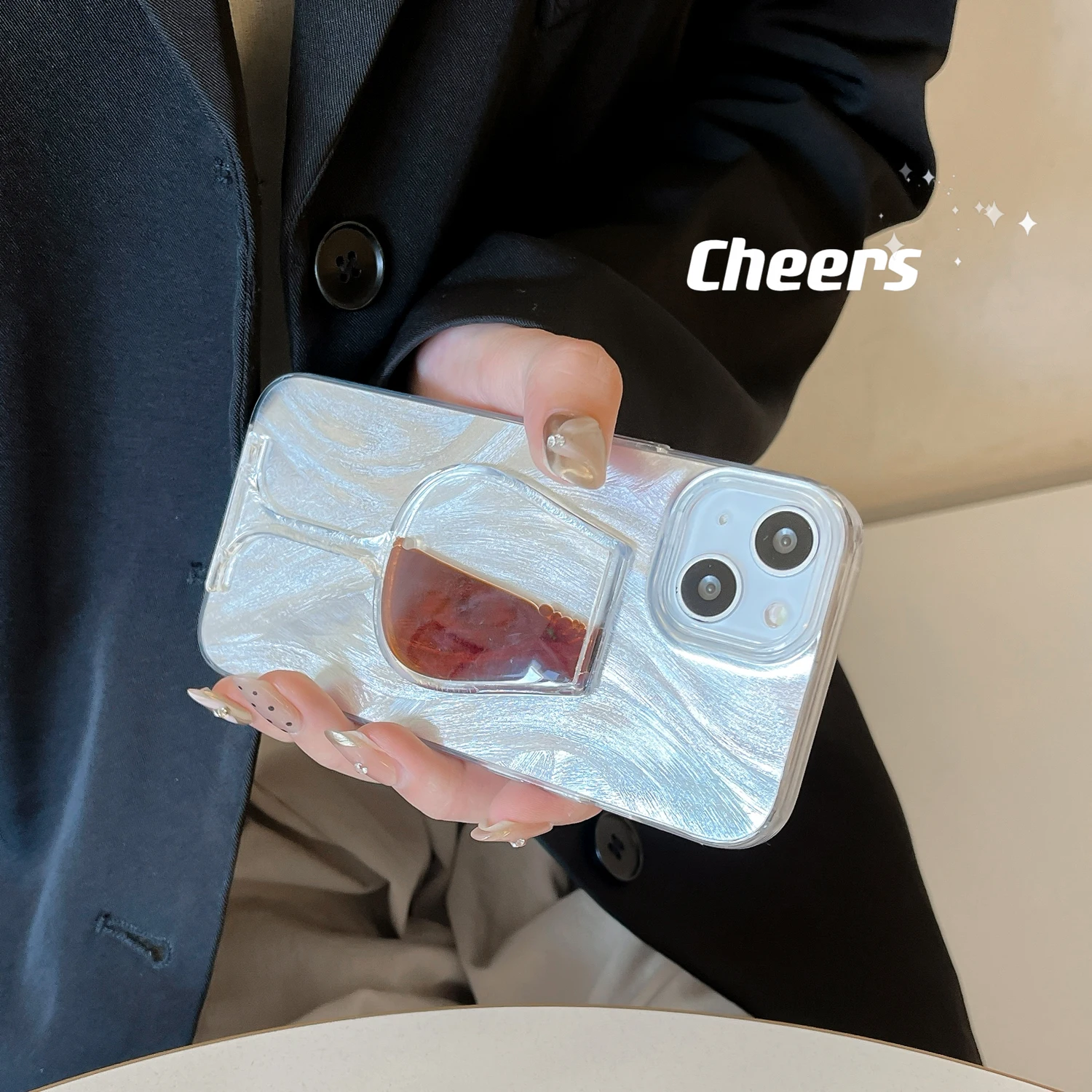 Cheers Glitter Wine Glass Gradual Laser Lines Hard Phone Case