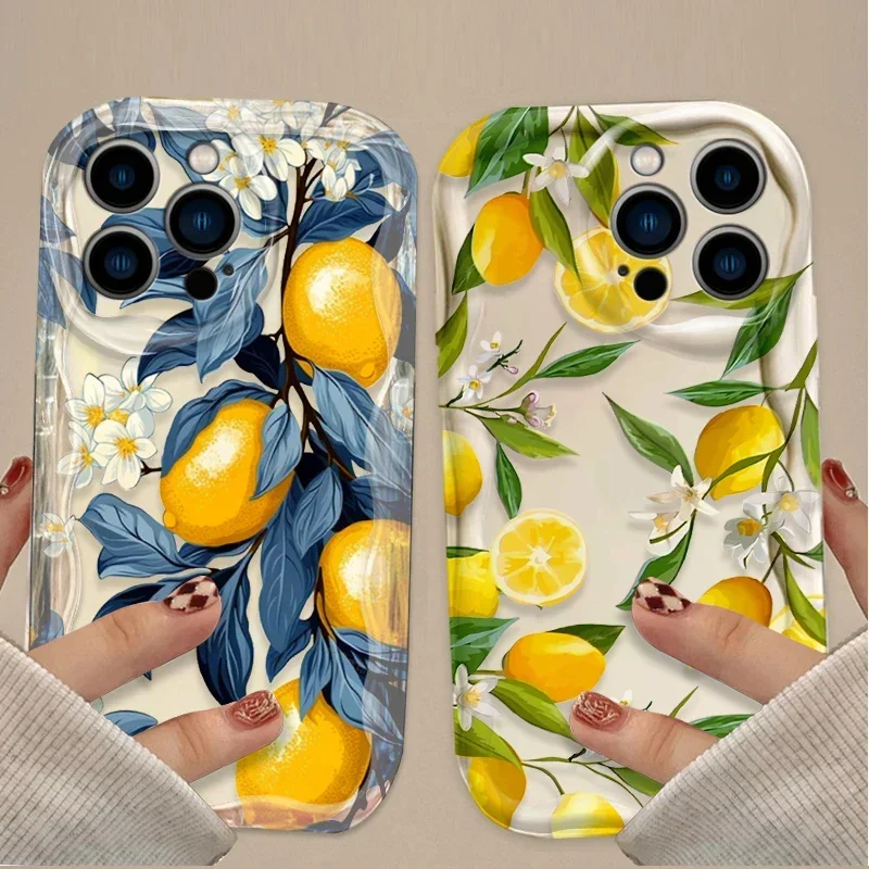 Summer Fruit Lemon Flower 3D Clear Wave Soft Phone Case