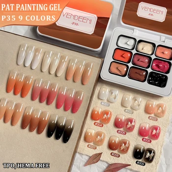 Vendeeni TPO HEMA FREE 9 Grid Brown Patting Gel Nail Polish UV LED Soak Off Gel Varnish Blooming Gradient Painting Gel Lacquer 1