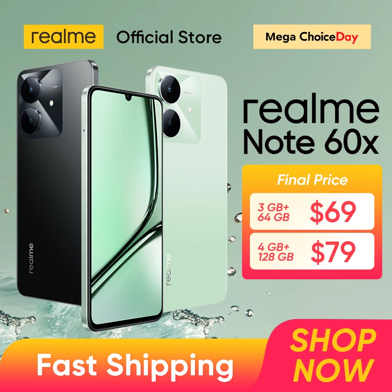 [New] realme Note 60x Smartphone Russian Version 6.74'' 90Hz Display 5000mAh Battery IP54 Powerful Octa-core Chipset 3GB+64GB