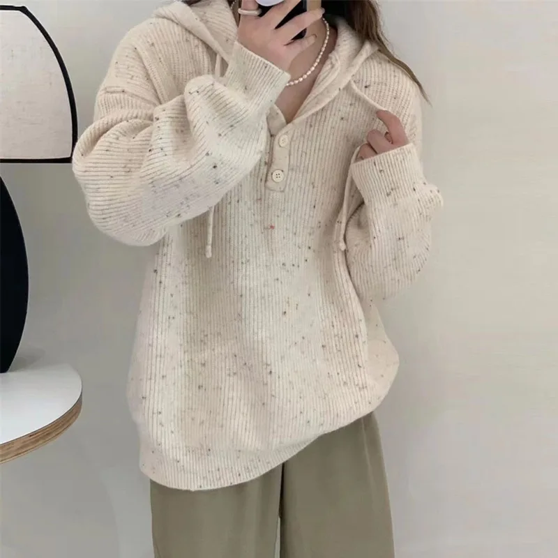 

Design Colorful Dot Hooded Sweater for Women's Autumn and Winter New Slouchy Soft Glutinous Thickened Knitwear