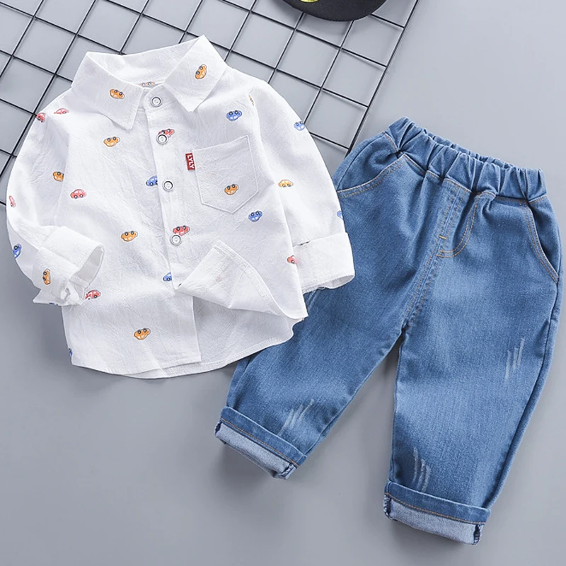 Baby Boys Clothing Set Spring Autumn New Full Print Cartoon Car Long Sleeve Shirt+Jeans 2Pcs For 1-4 Years Kids Casual Outfit - 4