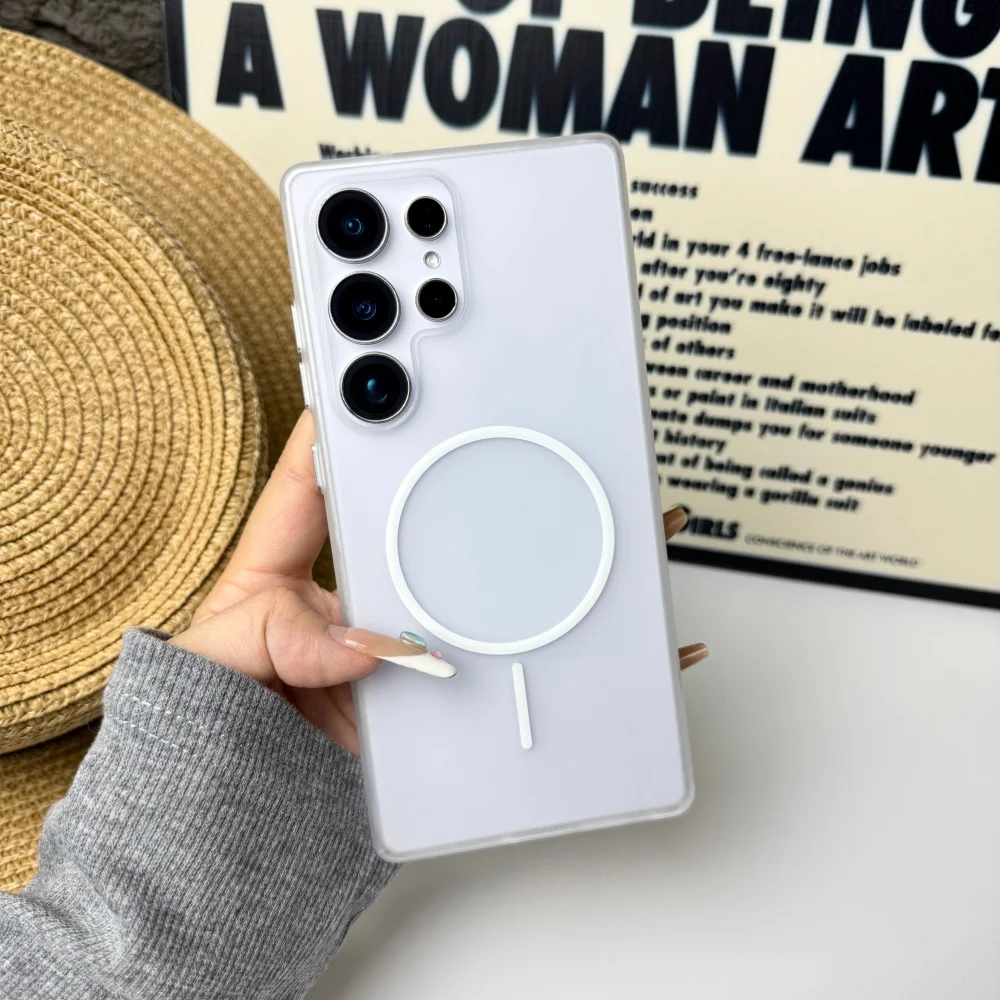 Translucent Matte Magnetic Shockproof Phone Case with Wireless Charging Compatibility